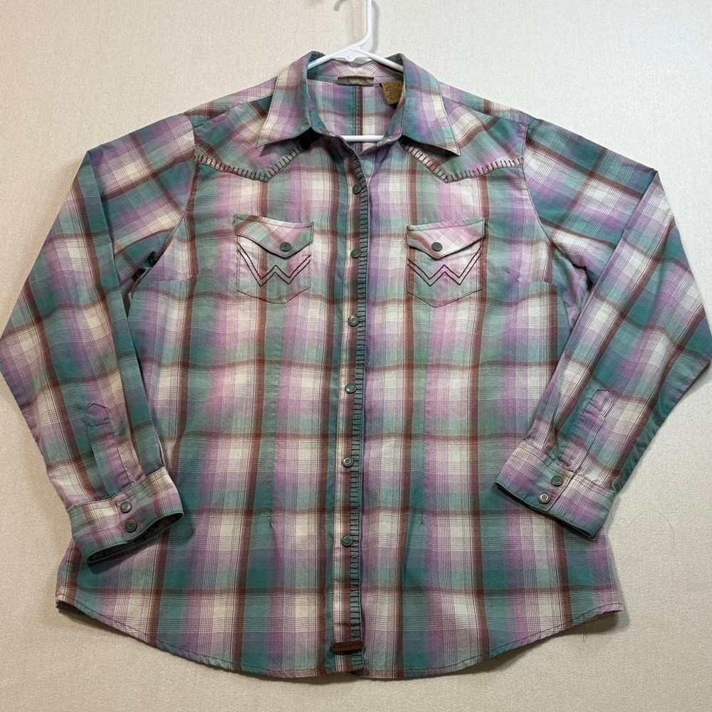 Wrangler Plaid Long Sleeve Shirt - Pink, Green, White